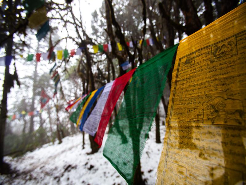 Prayer flags and snow
