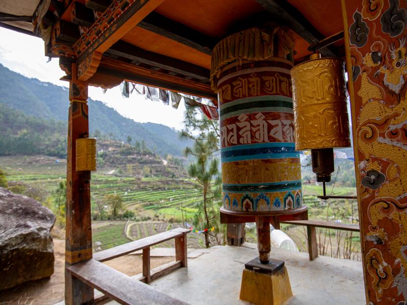 Prayer wheel on hike to Khamsum Yulley Namgyel Choten