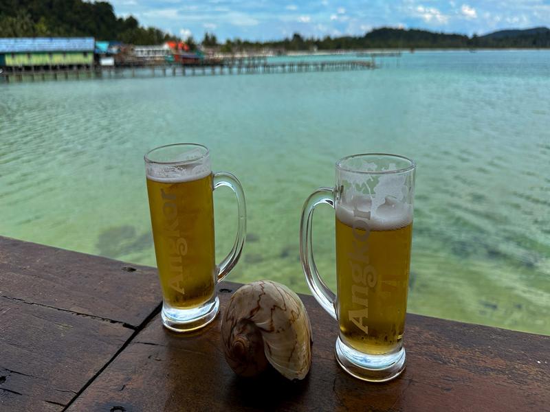 Refreshment break at the end of the village and a shell we found