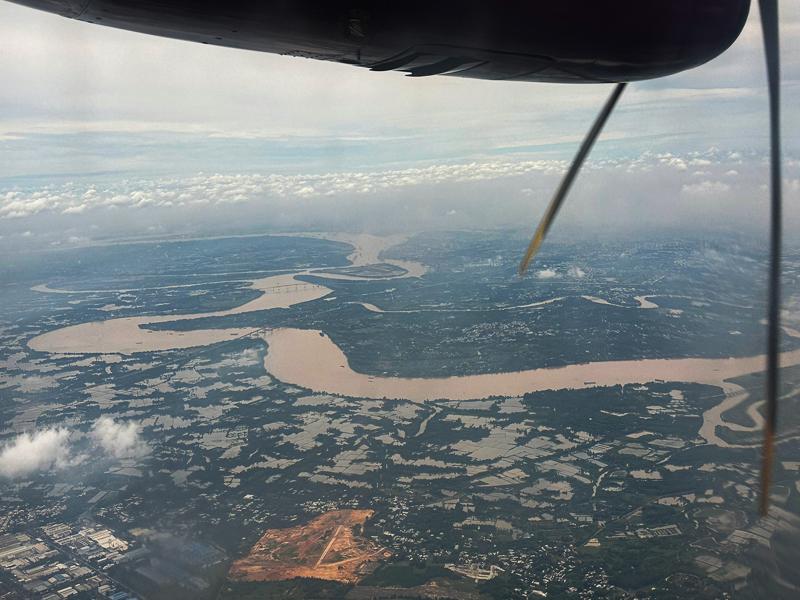 View of the Mekong river flying into Vietnam