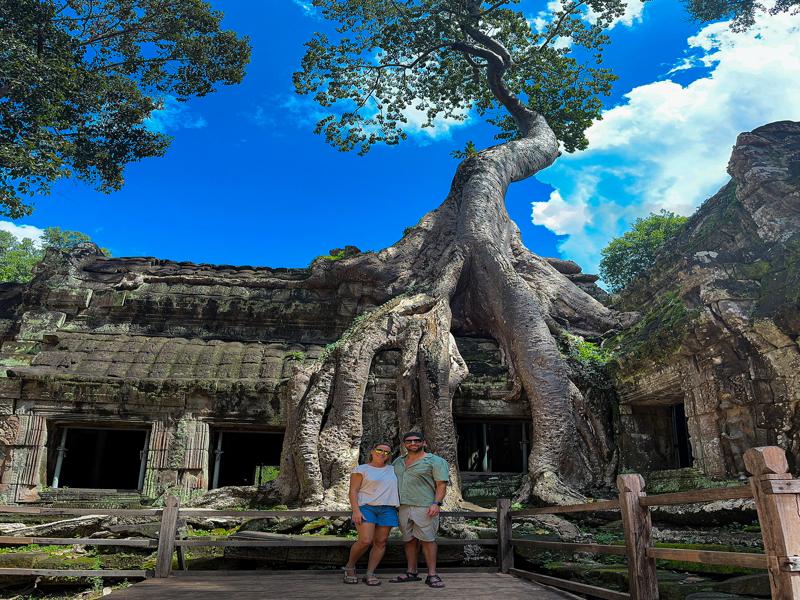One of the famous trees growing from the temple floor