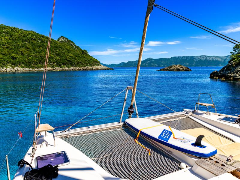 Up front on the catamaran