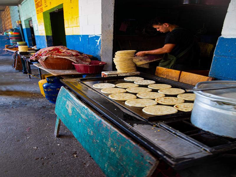 We came across an area where tons of tortillas were being made