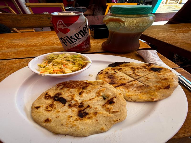 Our first pupusas in El Tunco