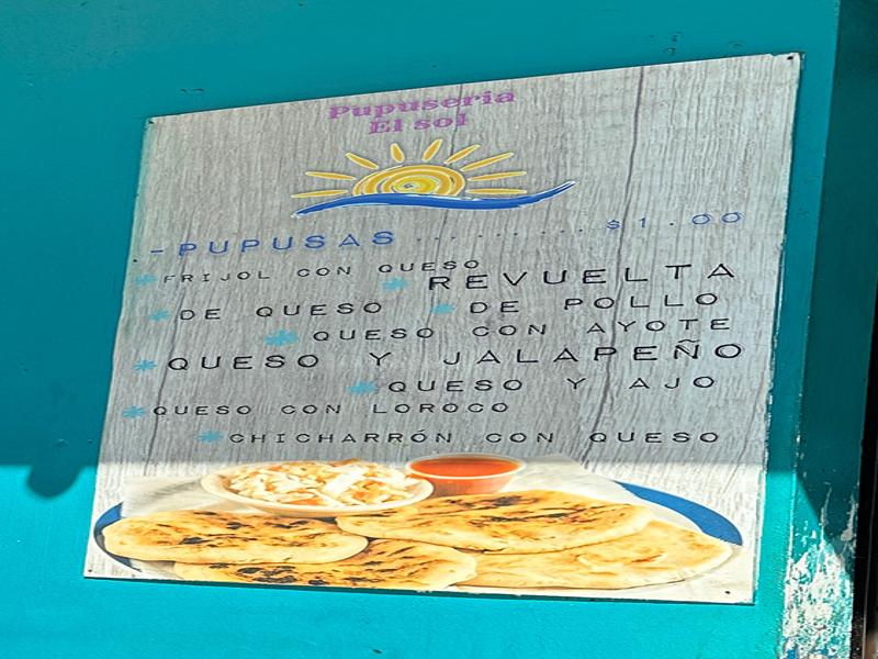 The pupusa menu, each $1