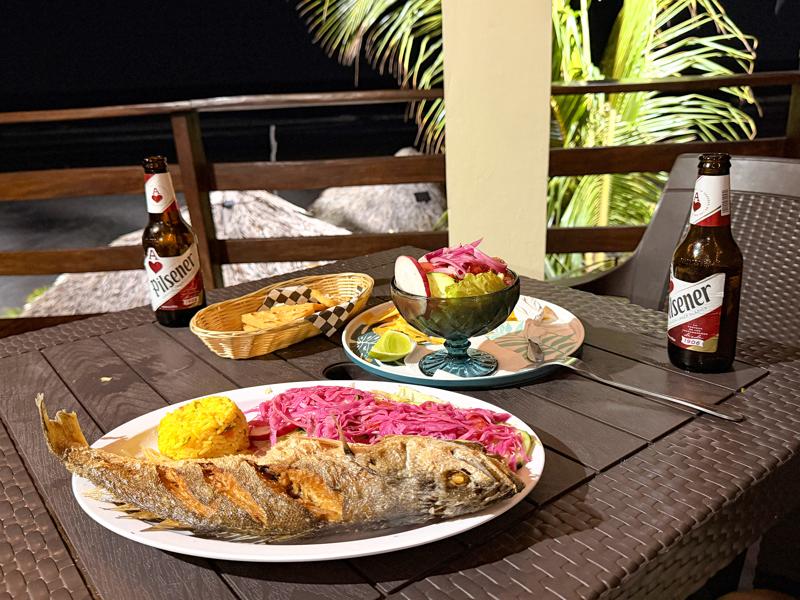 We walked to dinner up the beach, fried fish and ceviche