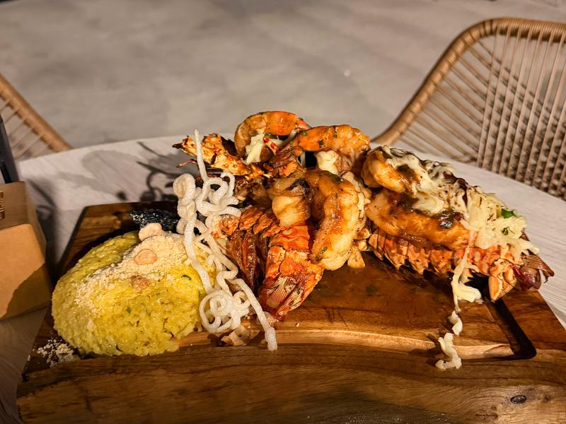 Lobster and shrimp with some cheesey rice