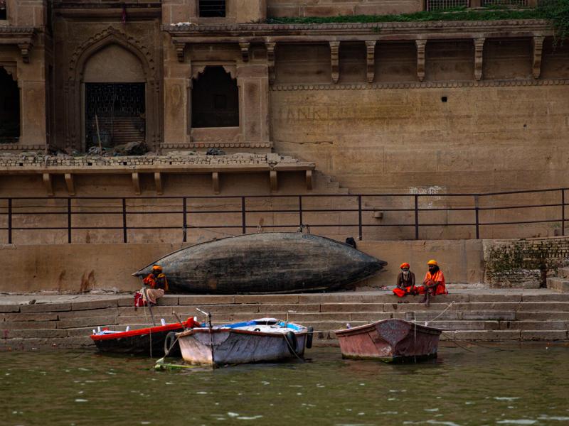 Boats at the ghat steps