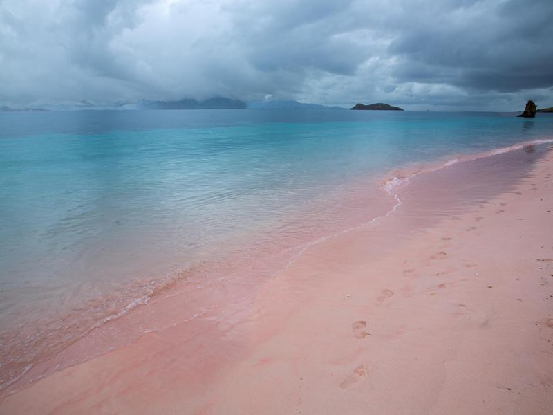 The pink comes from crushed red coral