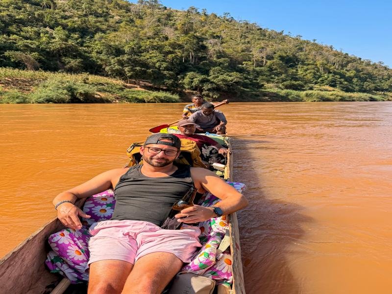 Enjoying a beer in the canoe