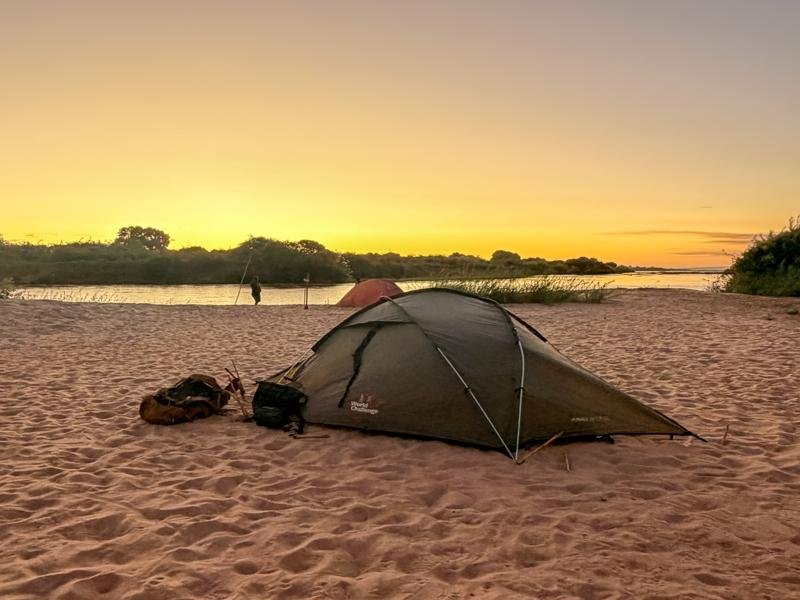 Our tent camping on the river banks