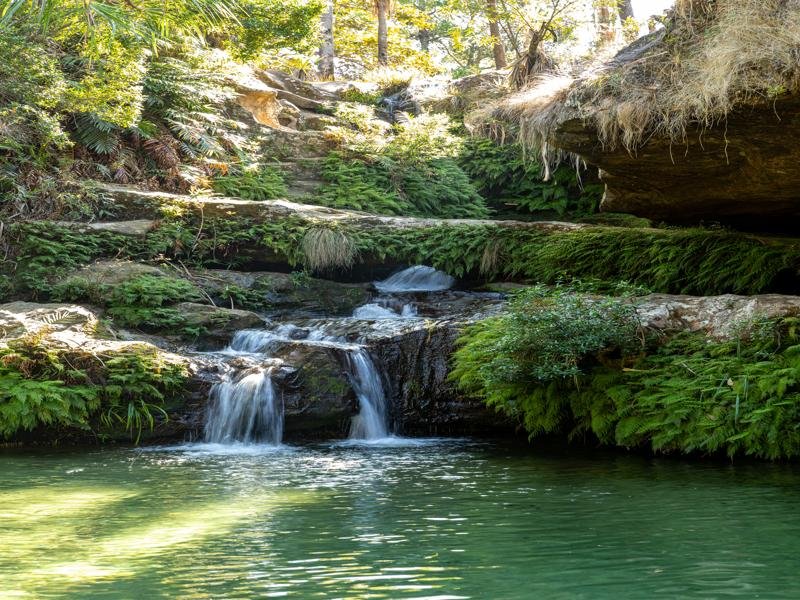 The small pool had clear water and several waterfalls