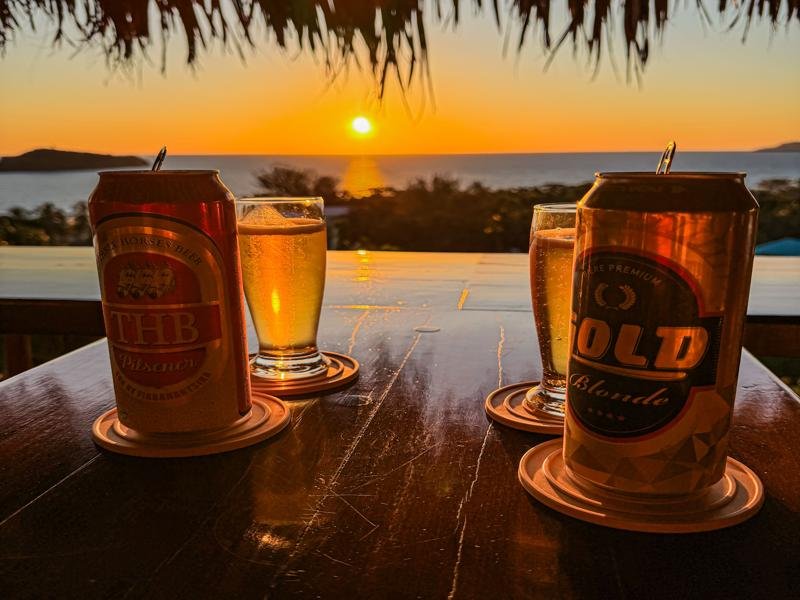 First beers after our sunset arrival