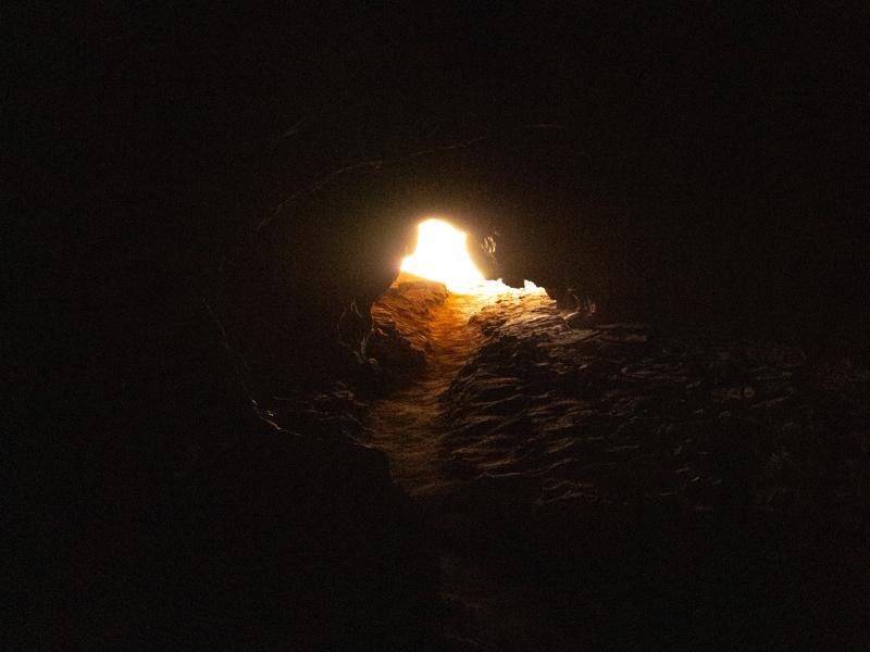 View looking back out of the cave