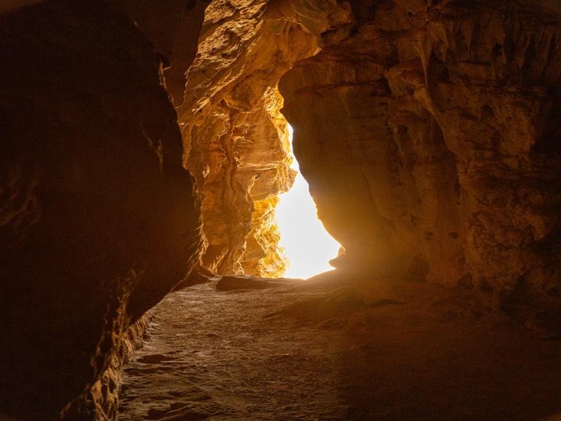 View looking back out of the cave