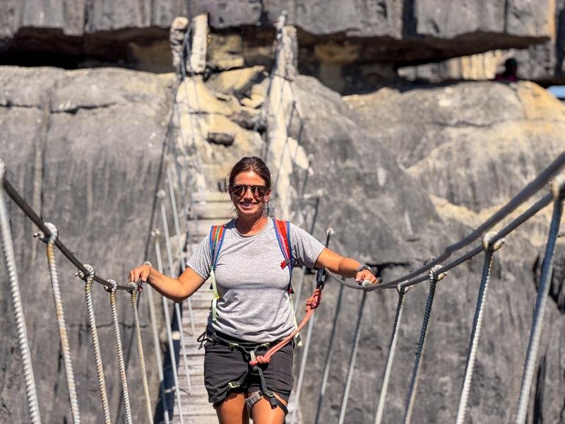 Walking across the bridge