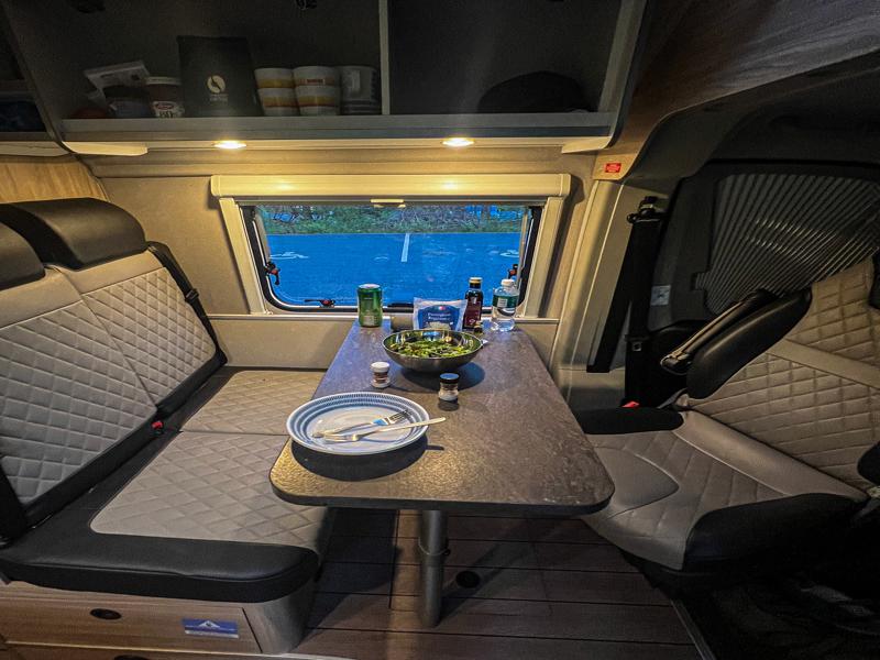 Preparing dinner in the campervan