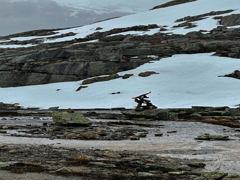 Snow and an interesting cairn