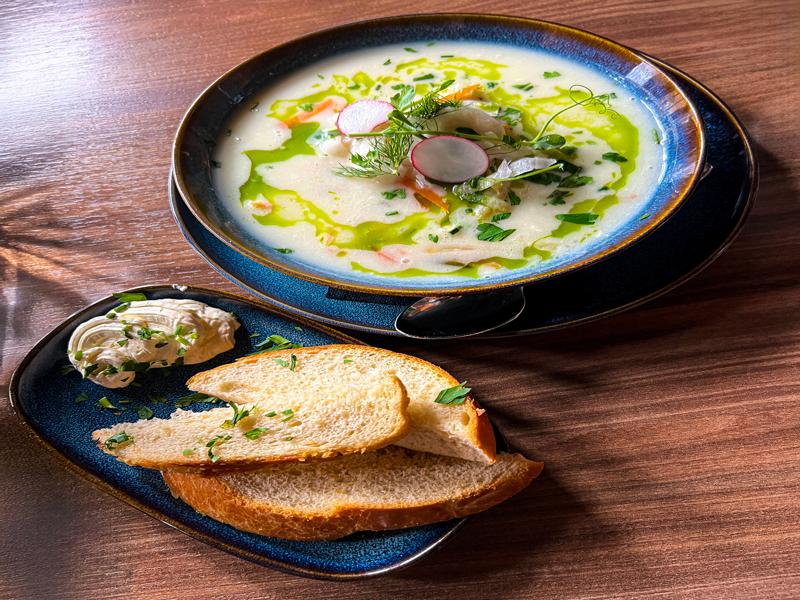 Delicious fish soup at dinner