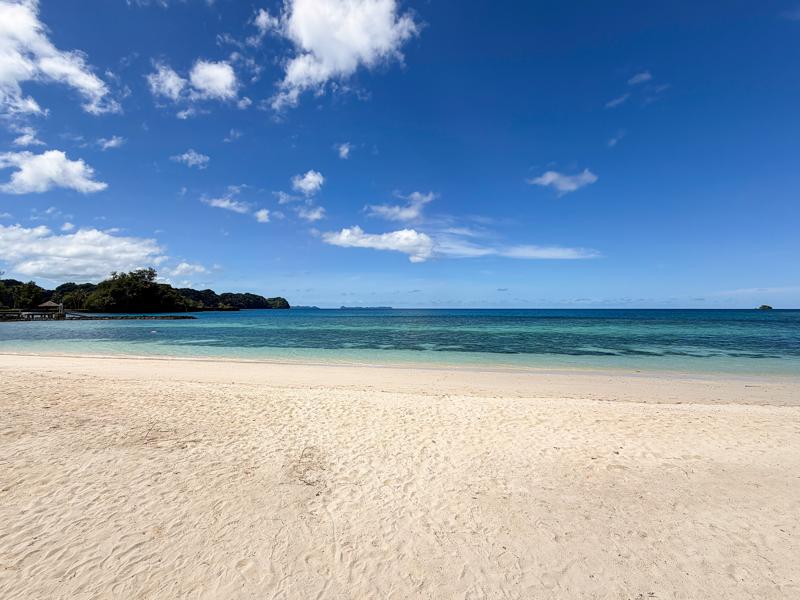 White sand beach at the Palau Pacific hotel