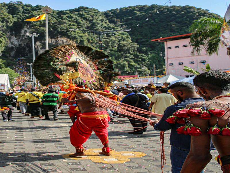 Devotees at the Thaipusam holiday at Batu Caves