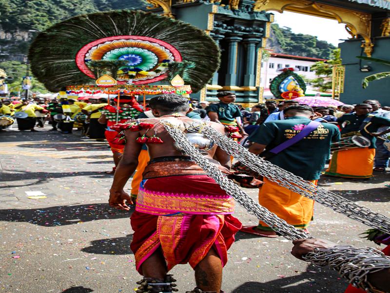 Devotees at the Thaipusam holiday at Batu Caves