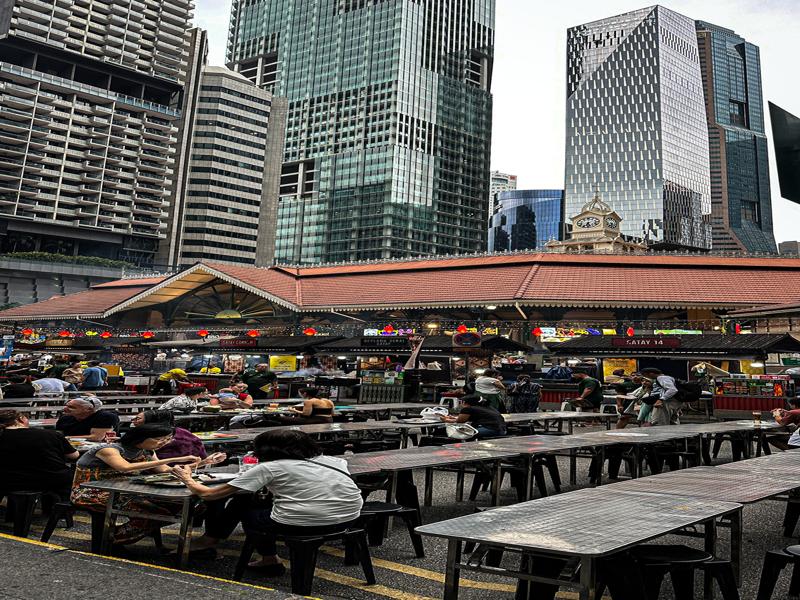 Picnic tables near the satay stalls