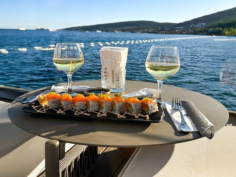 Sushi and wine at our Bodrum hotel