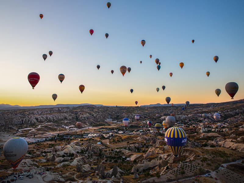 Hot air balloons at sunrise