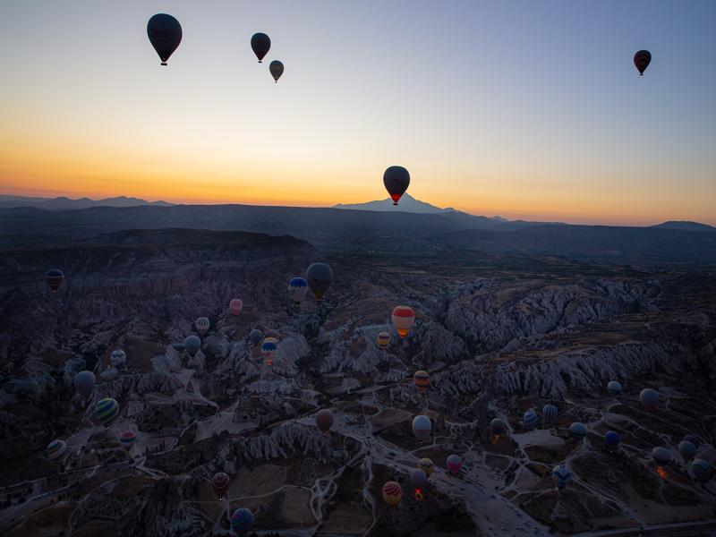 Hot air balloons at sunrise