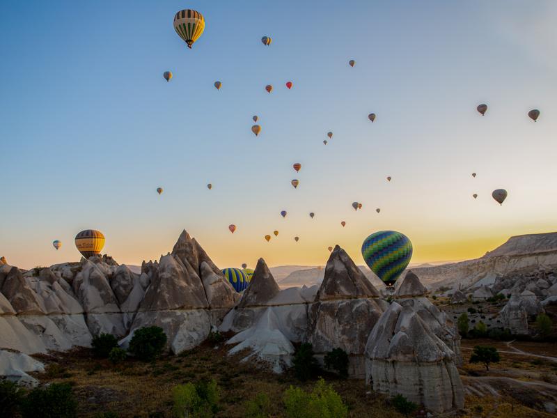 Hot air balloons at sunrise