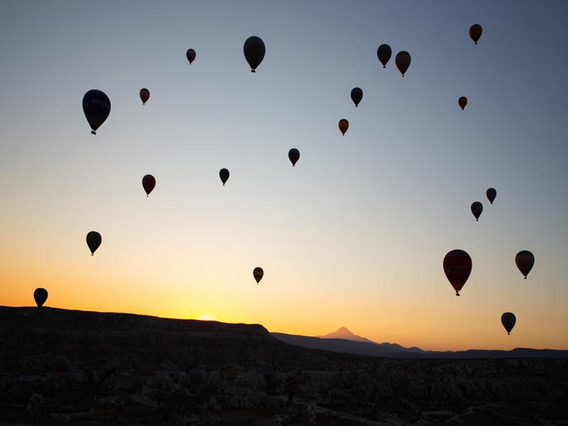 Hot air balloons at sunrise