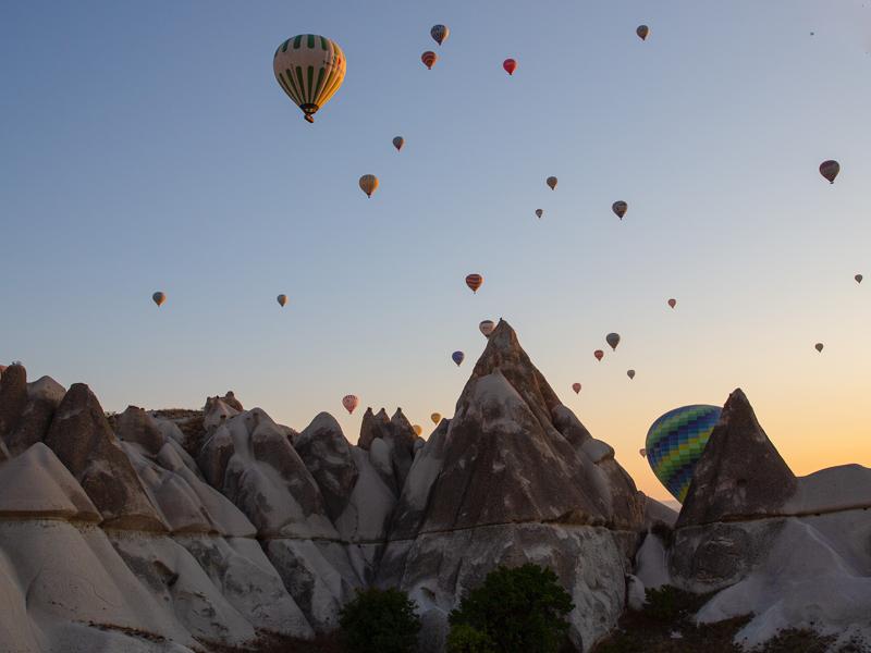 Hot air balloons at sunrise