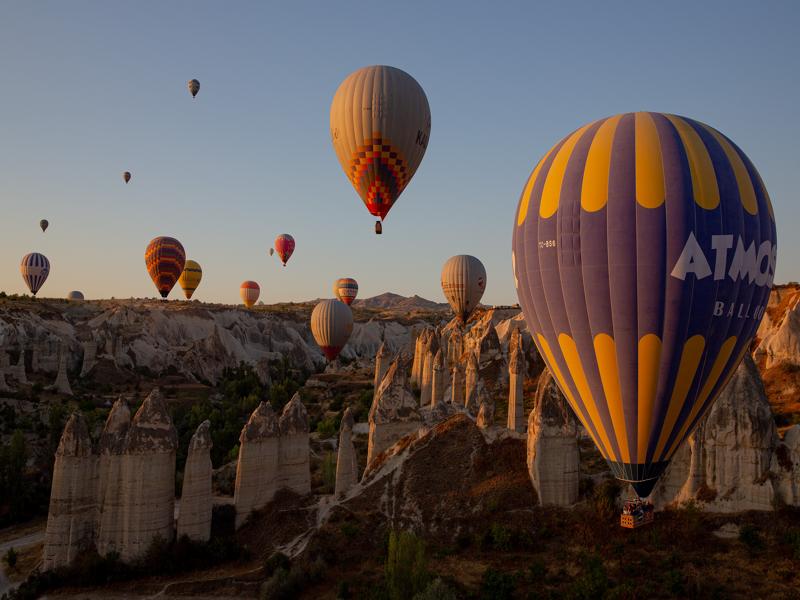 Hot air balloons at sunrise