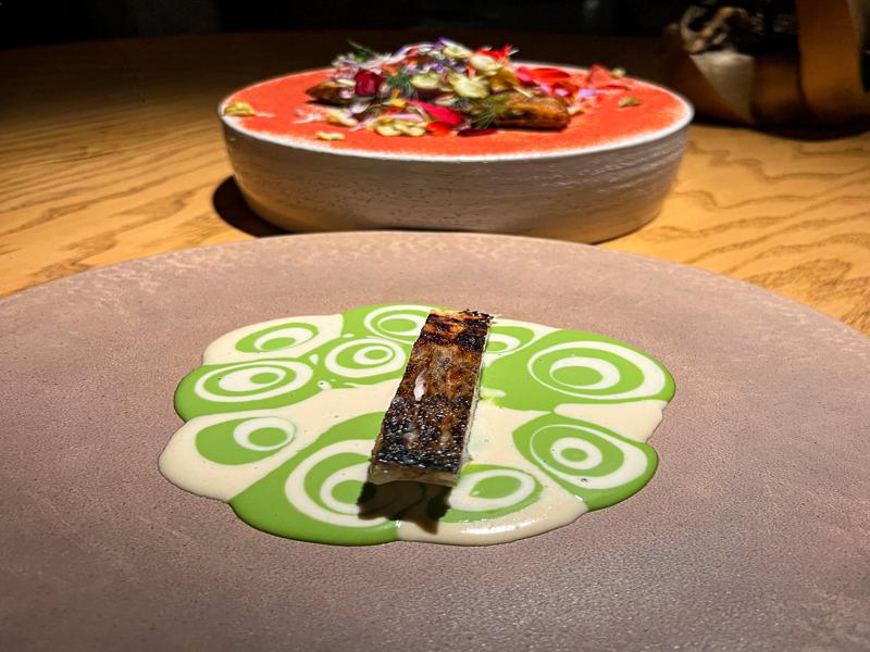 Fish with flower salad